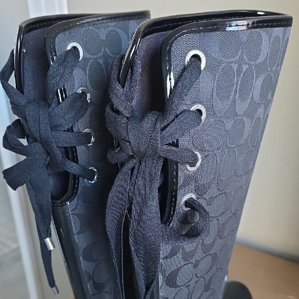 COACH | Tristee Lace-up Women's Black Rain Boots Size 7 - Picture 3 of 7